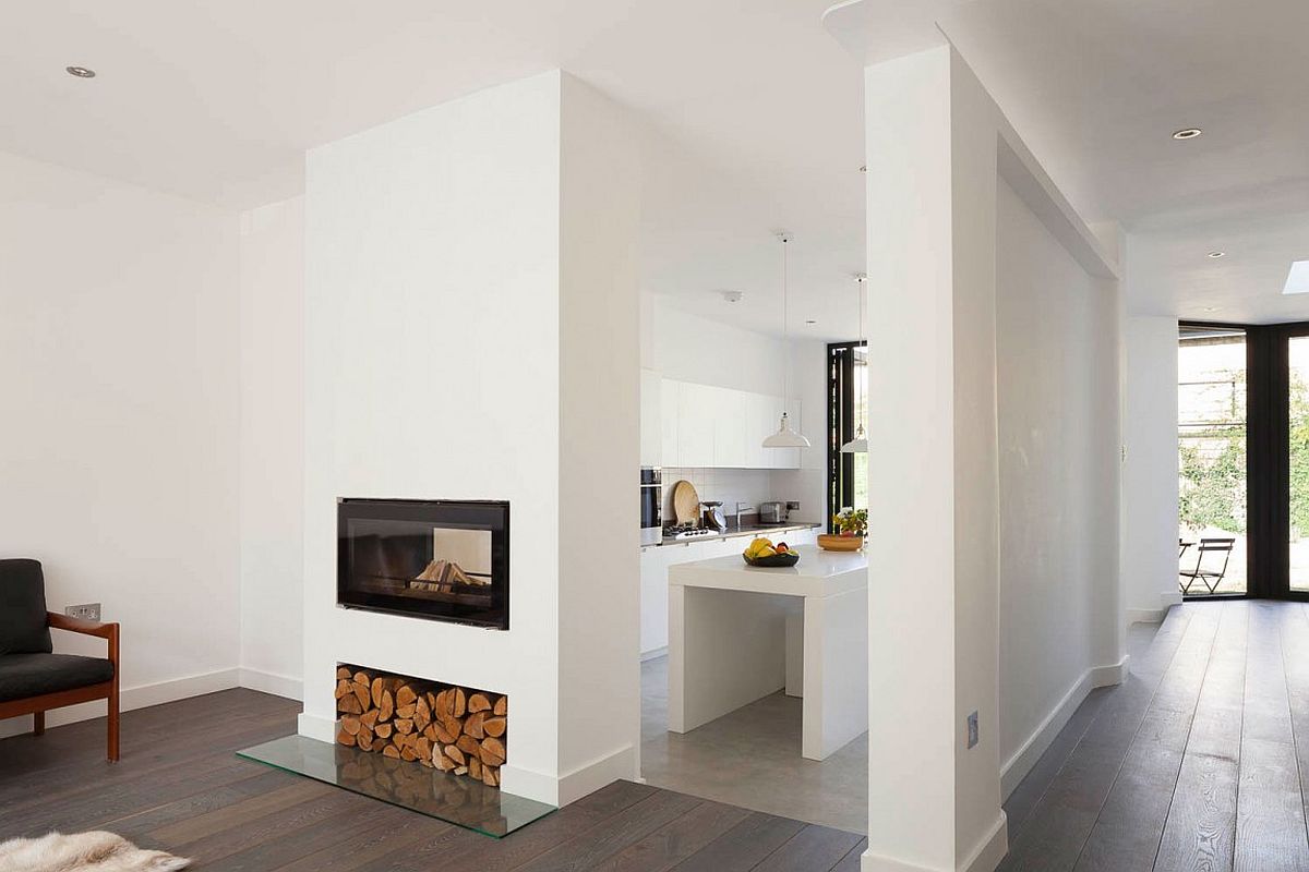 Light and airy kitchen design on the lower level of the revamped London home