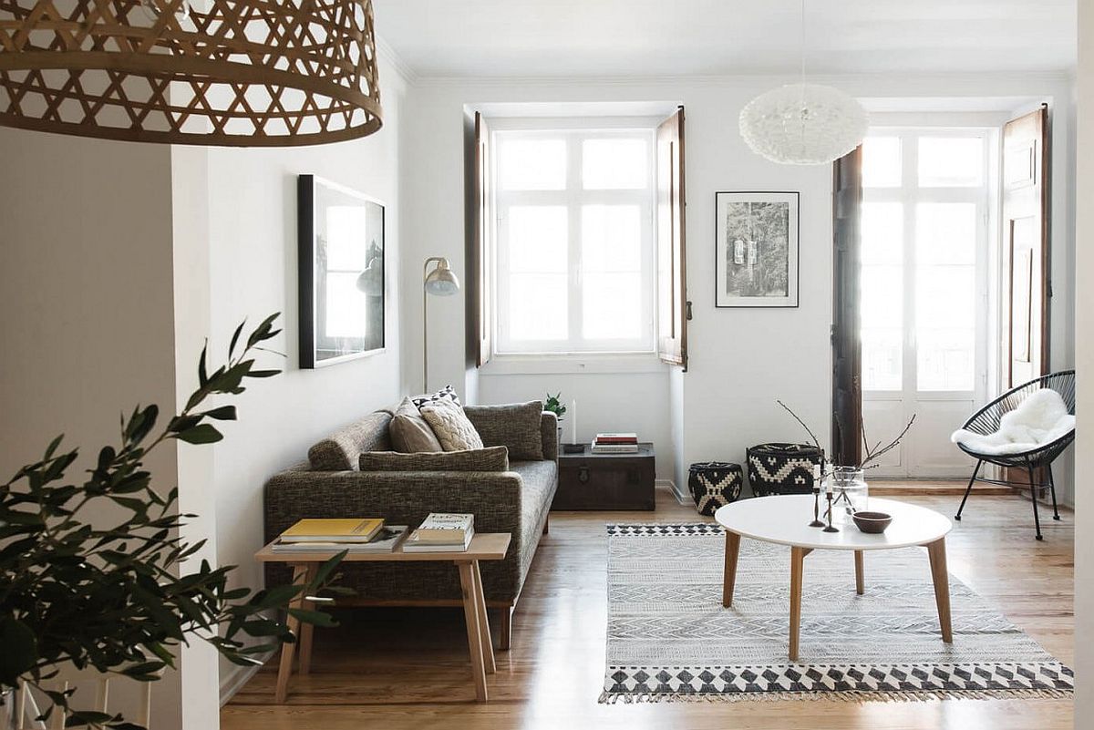 Light-filled living room of renovated apartment in Lisbon