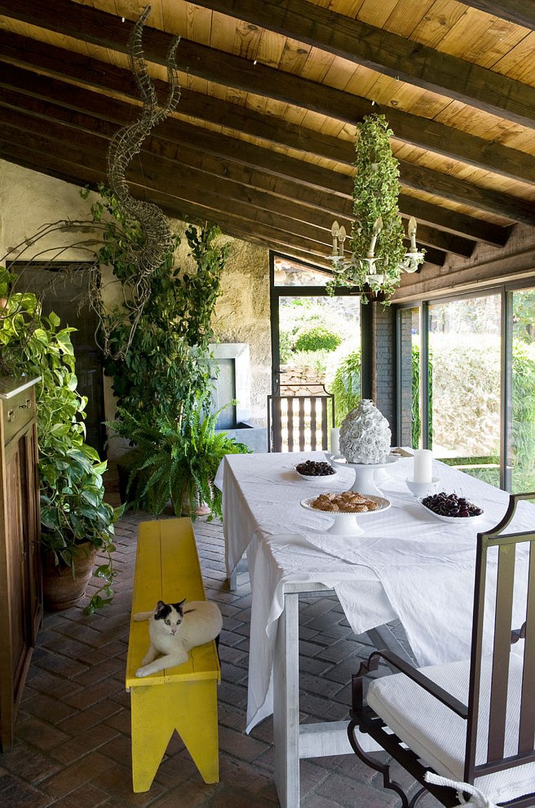 Lovely sunroom with slanted ceiling and a dash of greenery