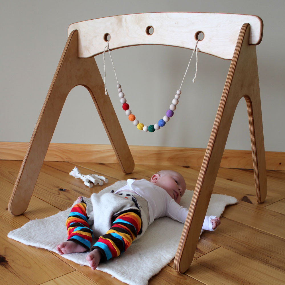 Natural wood baby gym from Etsy shop HighlandWood