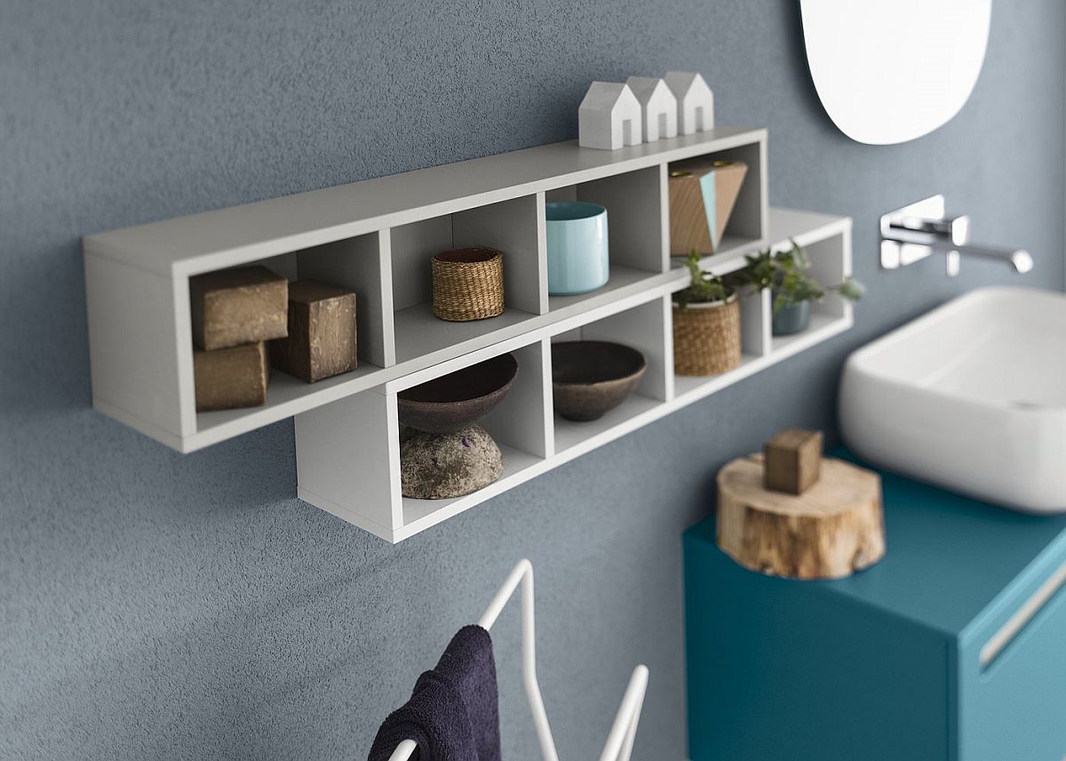 Open shelves for the bathroom also acts as decorative feature