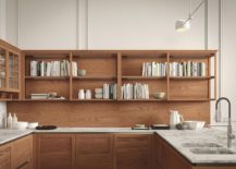 Open top shelves can be used to stack your cook books 217x155 Heritage: Traditional and Modern Elements Fused by the Beauty of Wood