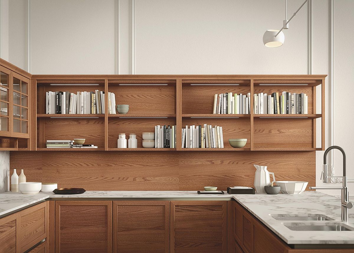 Open top shelves can be used to stack your cook books