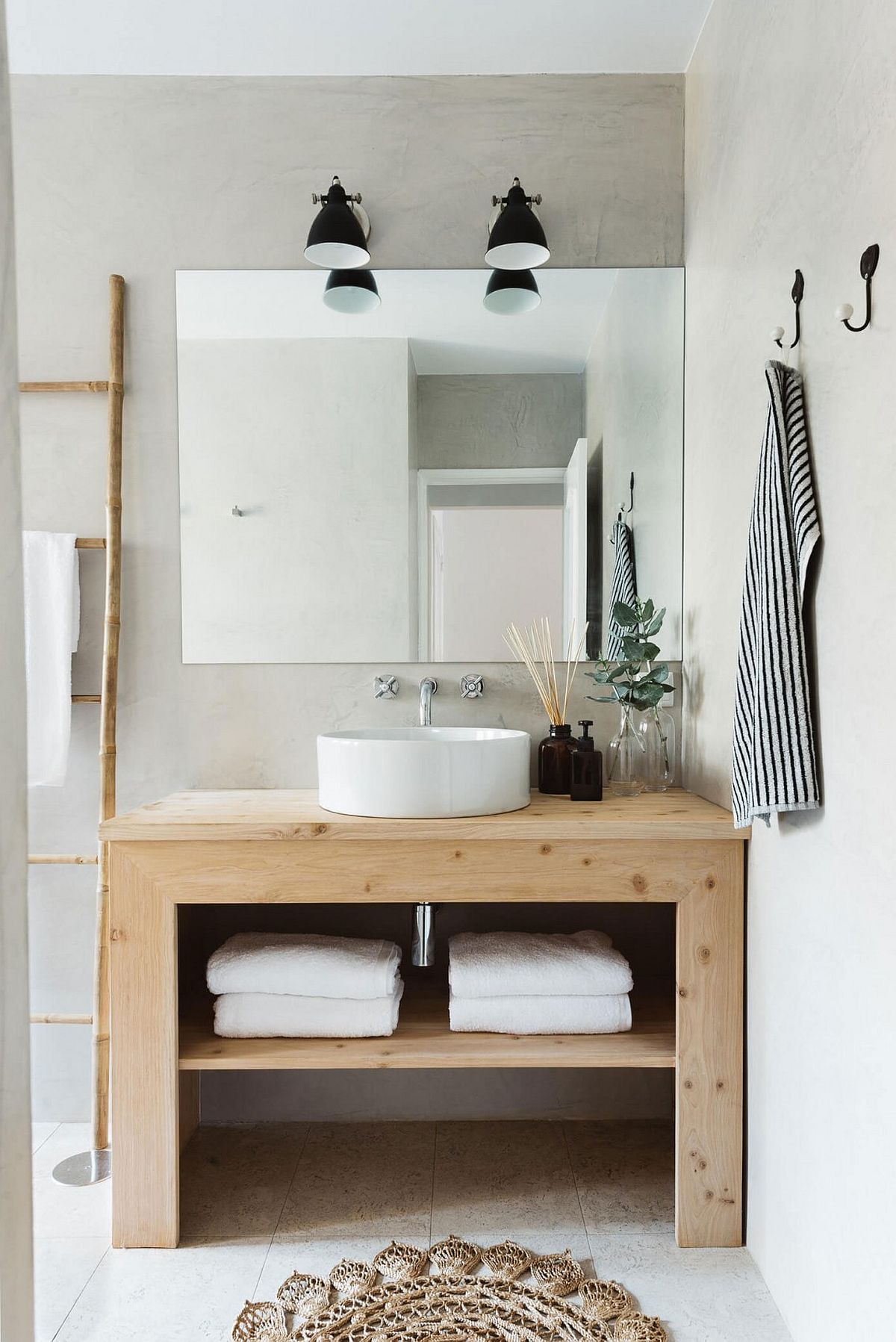 Open wooden bathroom vanity design