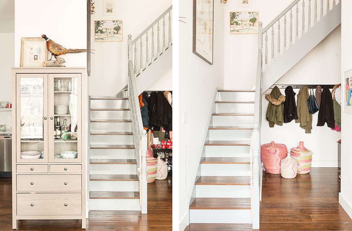 Re-dressed staircase of the loft has a chic sculptural appeal