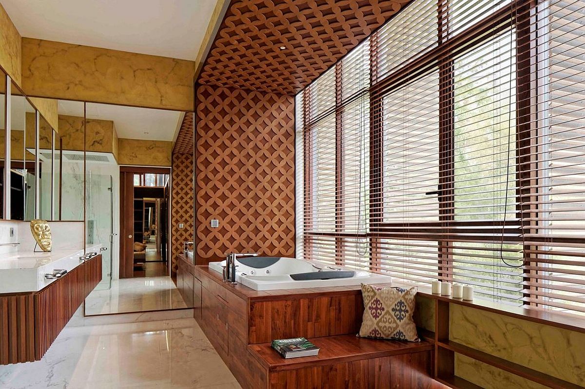 Rejuvinating bathtub on a platform in the master bath