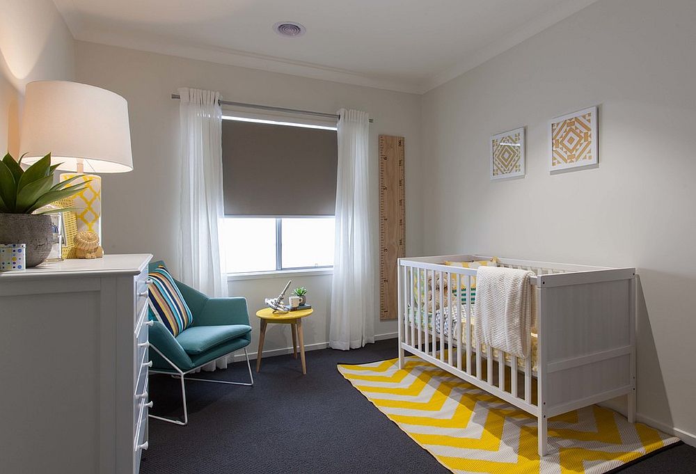 Repeating the accent color in the nursery to give it! 