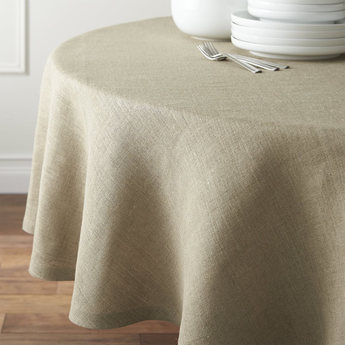 Round linen tablecloth from Crate & Barrel