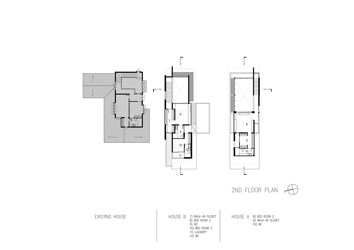 Second level floor plan of two houses next to one another in Bangkok, Thailand