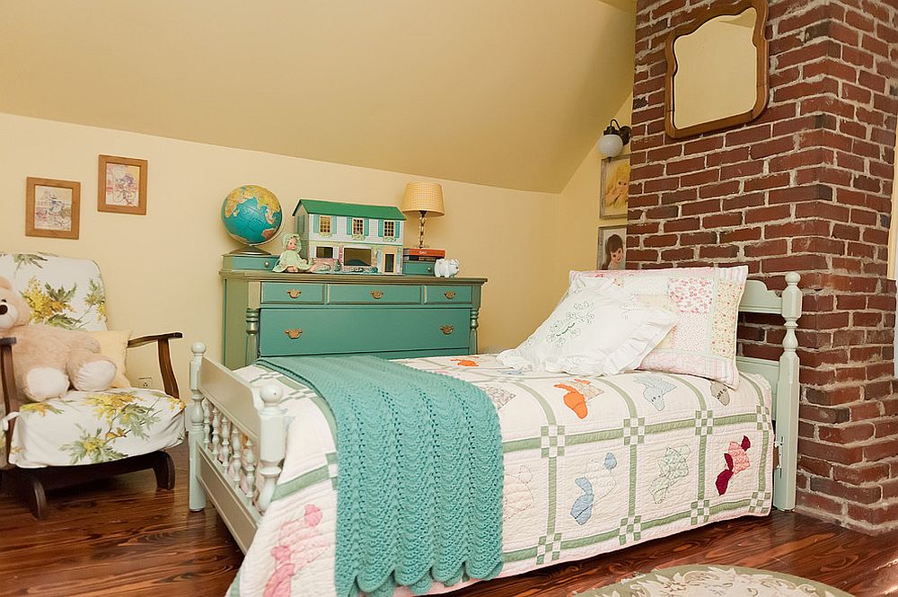 Shabby chic style kids' bedroom with brick wall feature [Design: Kristie Barnett, The Decorologist / Melanie G Photography]