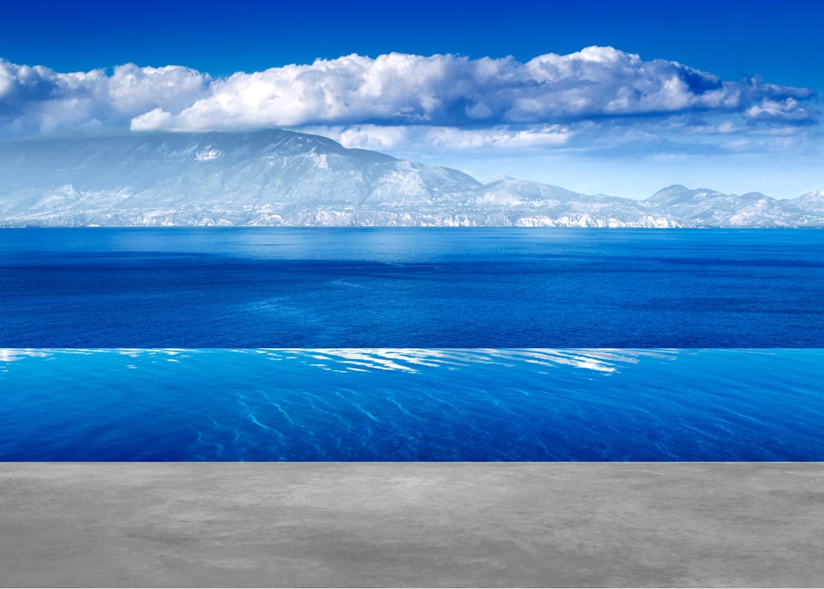 Silver infinity pool overlooking the Ionian Sea.