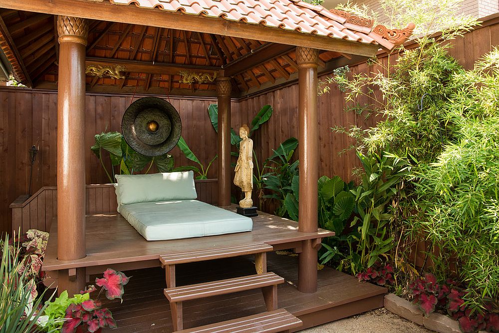 Small deck in the secluded garden takes your meditation practice outdoors!