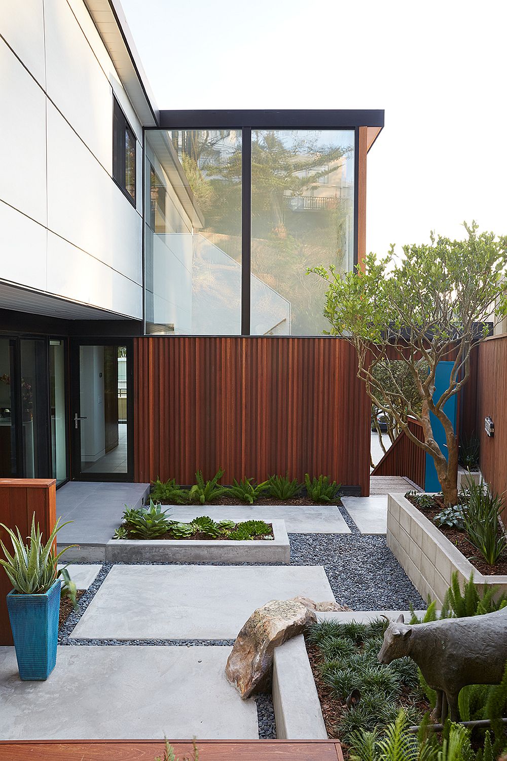 Small private yard of the remodeled Eichler Home in San Francisco