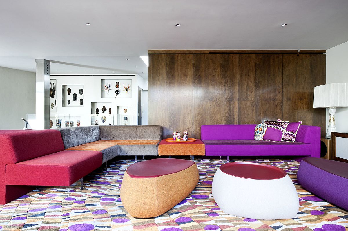 Spacious and striking sitting area with custom decor by Vladimir Kagan