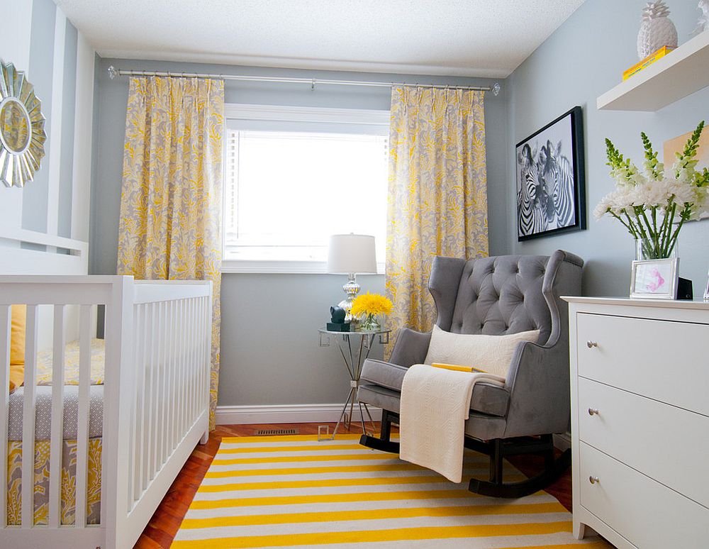 Striped rug adds brightness to the transitional nursery [Design: Alykhan Velji Design / Bookstrucker Photography]