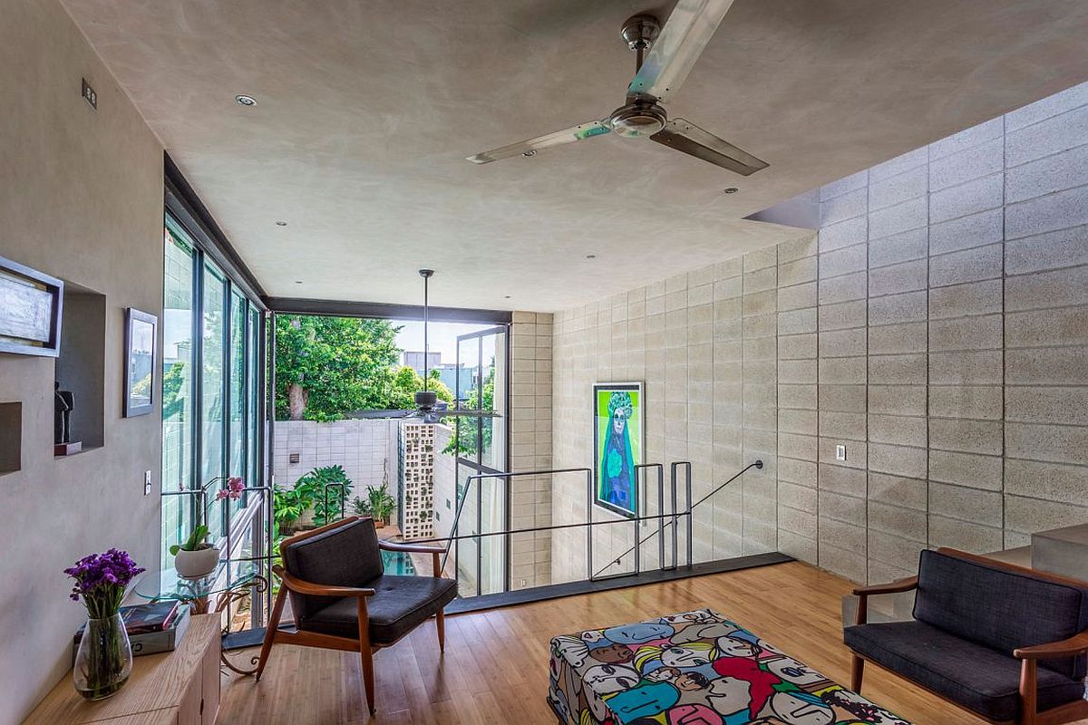 Upper level sitting area of the stylish Mexican home