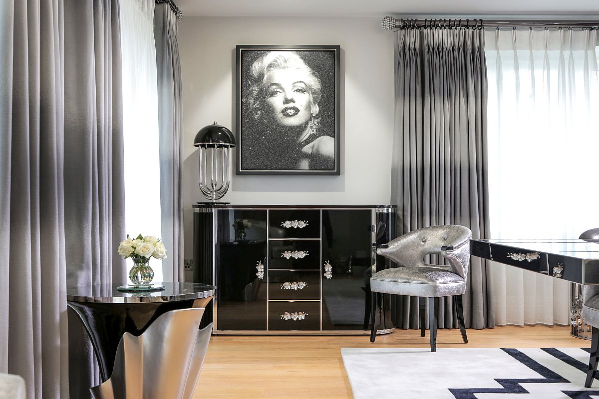 Vintage-inspired Orchidea cabinet  in black in the dining room