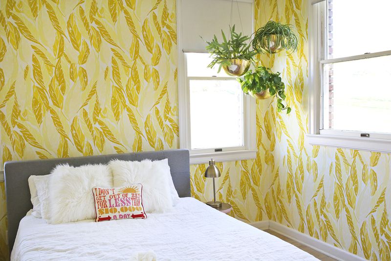 Wallpapered guest room from A Beautiful Mess