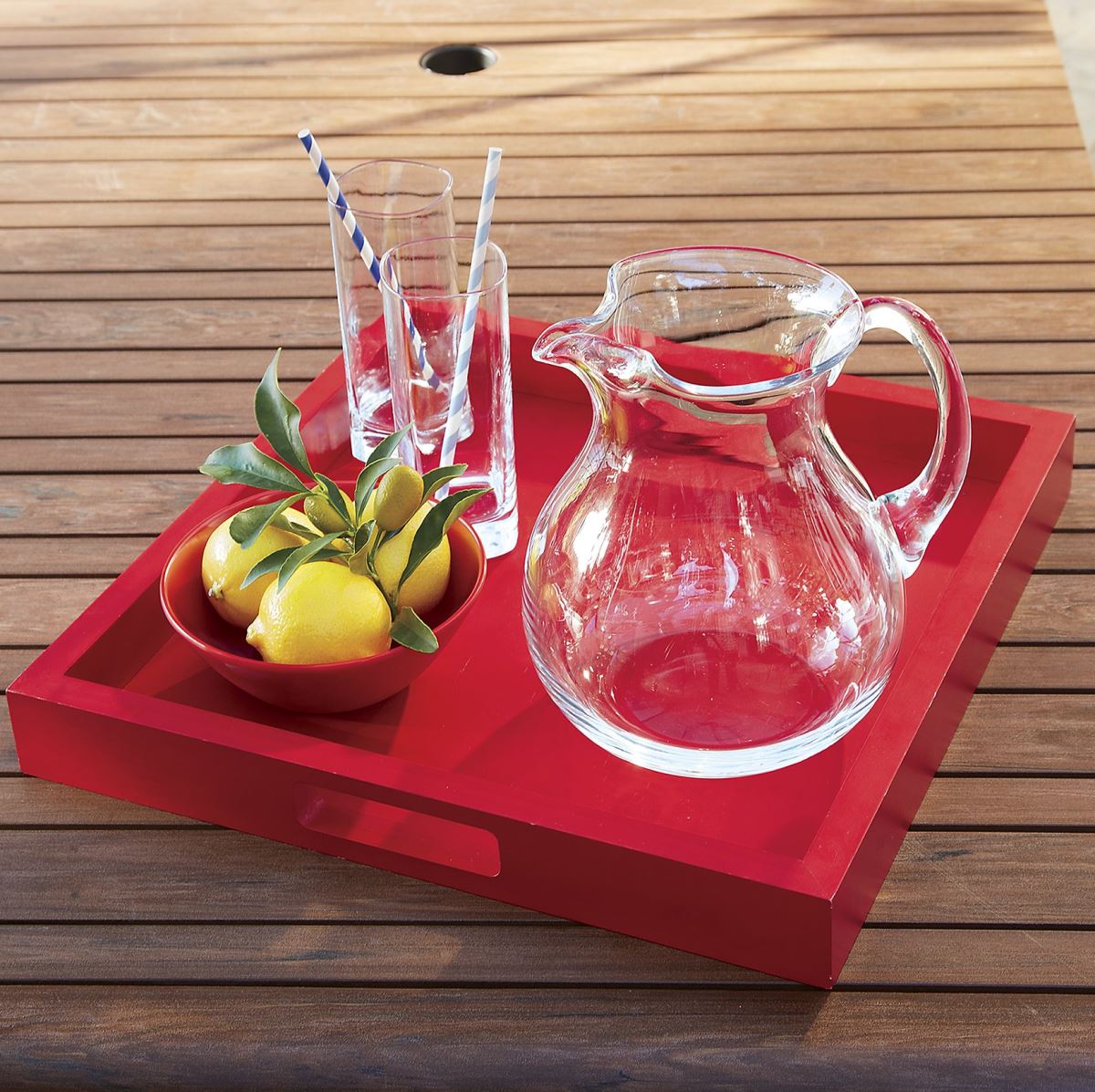 Wooden serving tray from Crate & Barrel