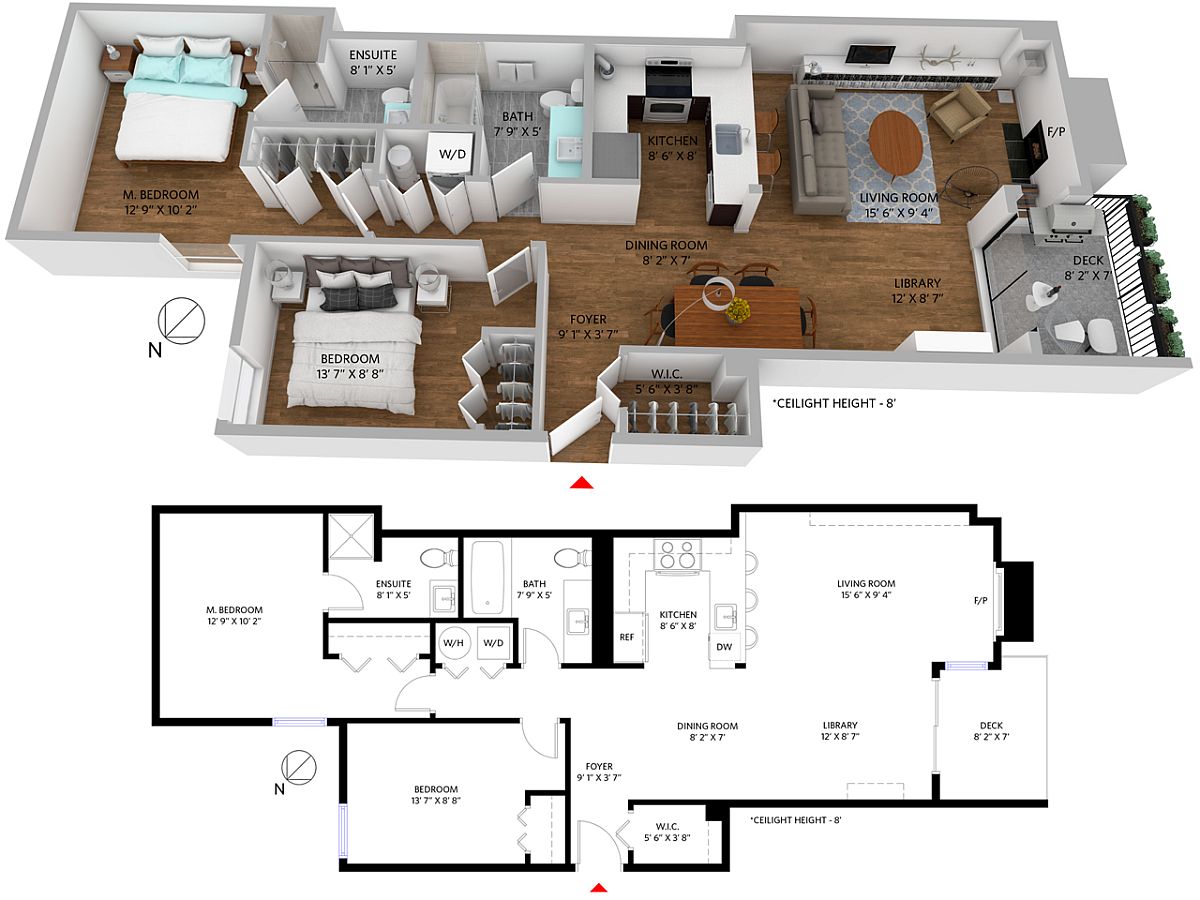 3D floor plan of the apartment available for sale on Nicola Street, Vancouver