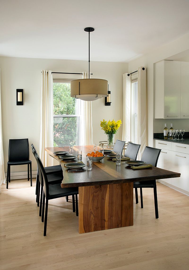 A glossy finish gives the dining table a more modern sheen