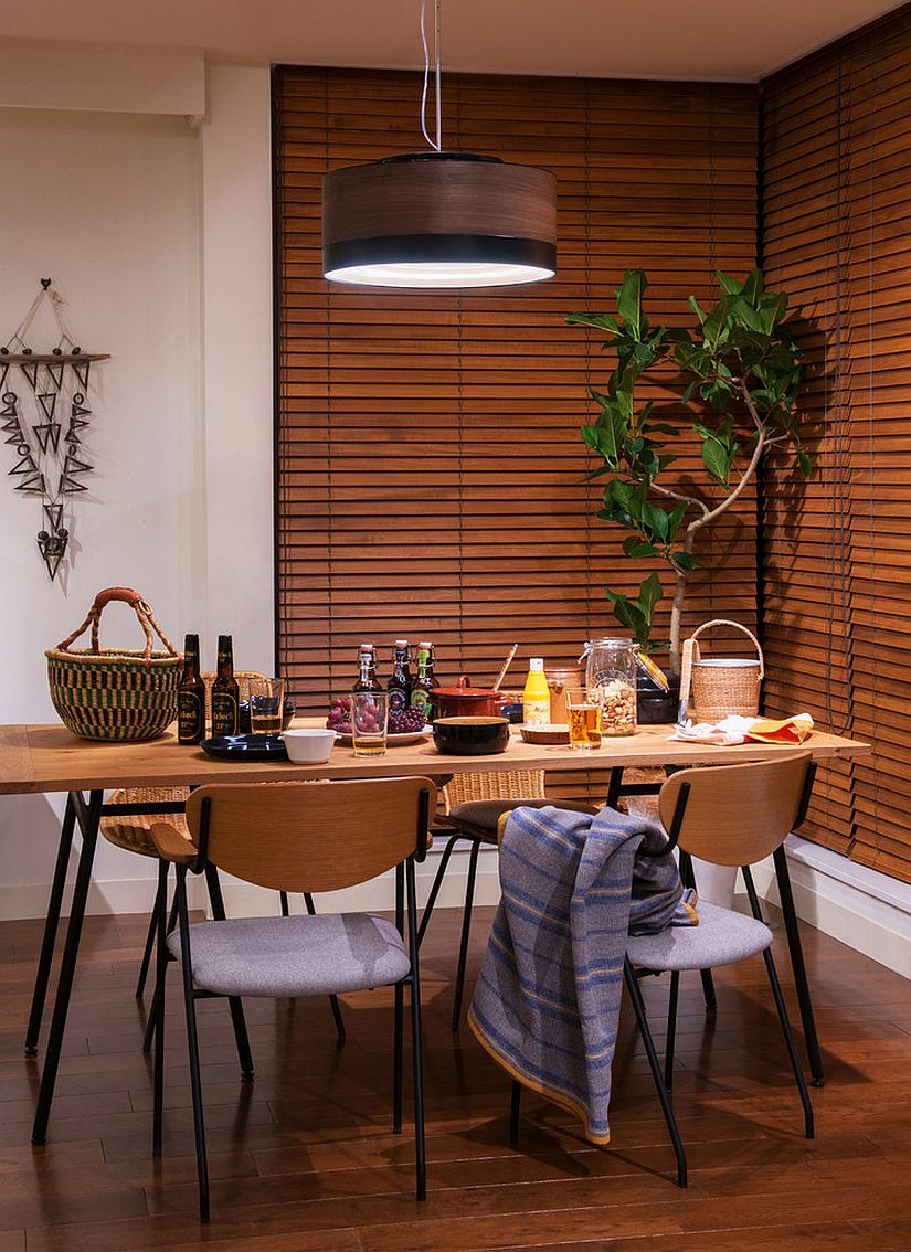 Add natural elements to give Japanese style dining room a more organic appeal