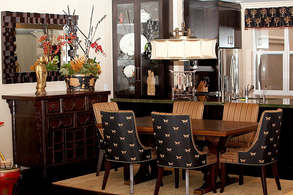 Asian contemporary dining room with plenty of black [Design: Joyce Bright Interiors]