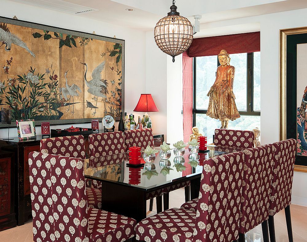 Asian inspired dining room filled with color and pattern [From: Ryan Fung Photography]