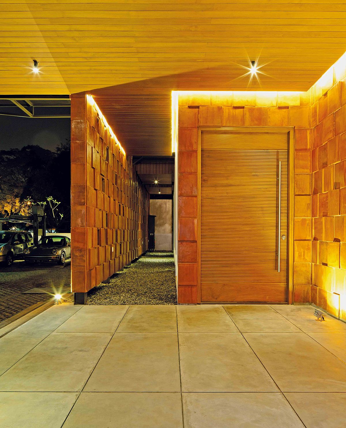 Beautifully lit entrance of the Indonesian home