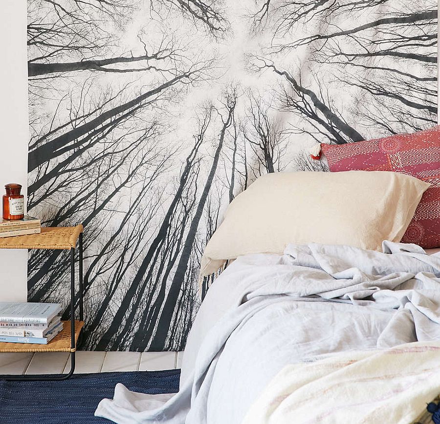 Bohemian bedroom with treet tapestry