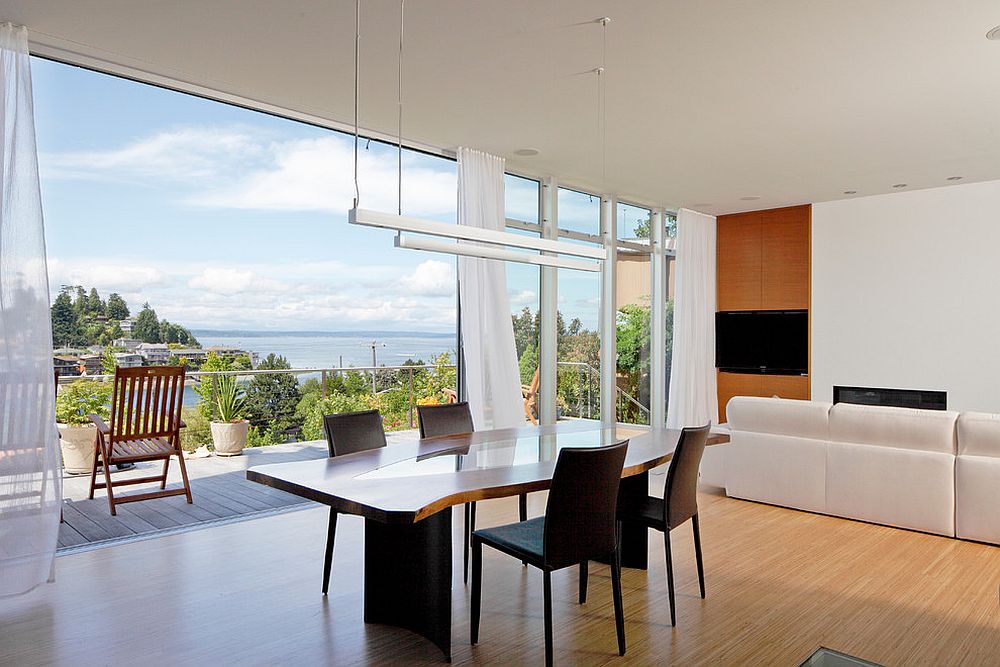 Breezy dining space opens up to the view outside