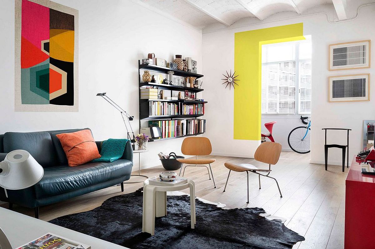 Colorful living room of renovated private residence in Barcelona