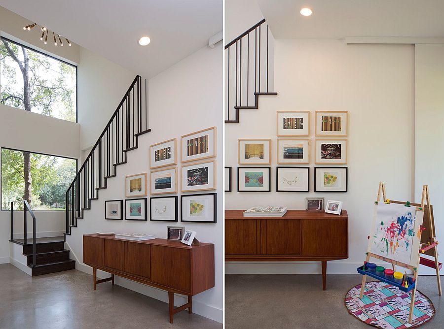 Contemporary entry with a modest gallery wall