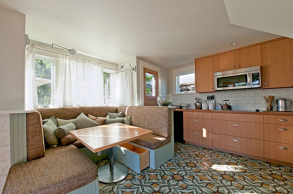 Contemporary kitchen with a cozy custom banquette