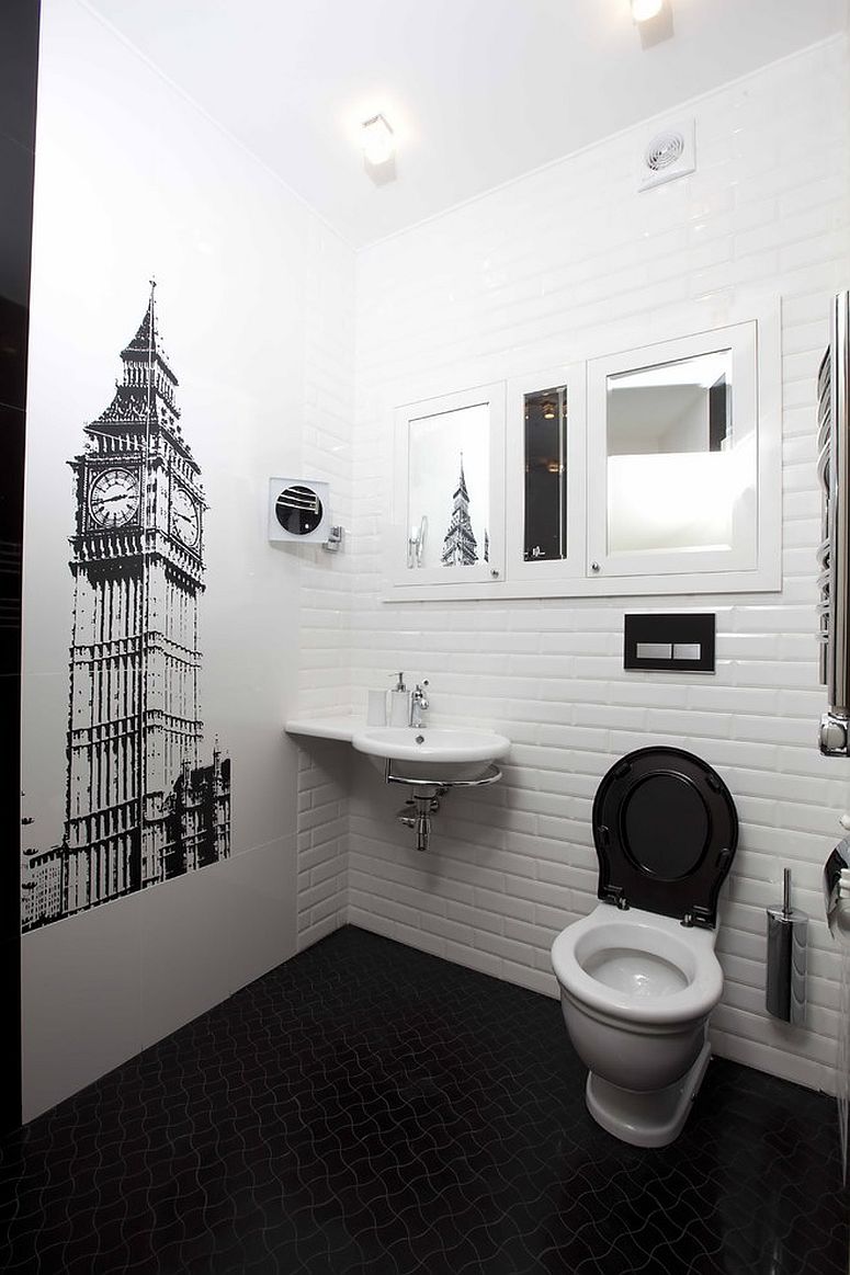 Corner sink frees up space in the rest of the powder room