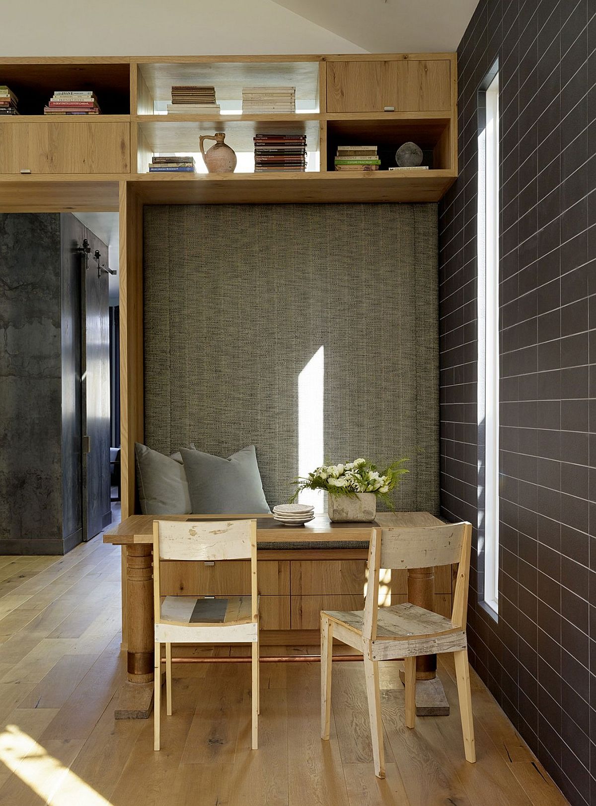 Cozy conversation nook and breakfast zone at the revamped Victorian house in San Francisco