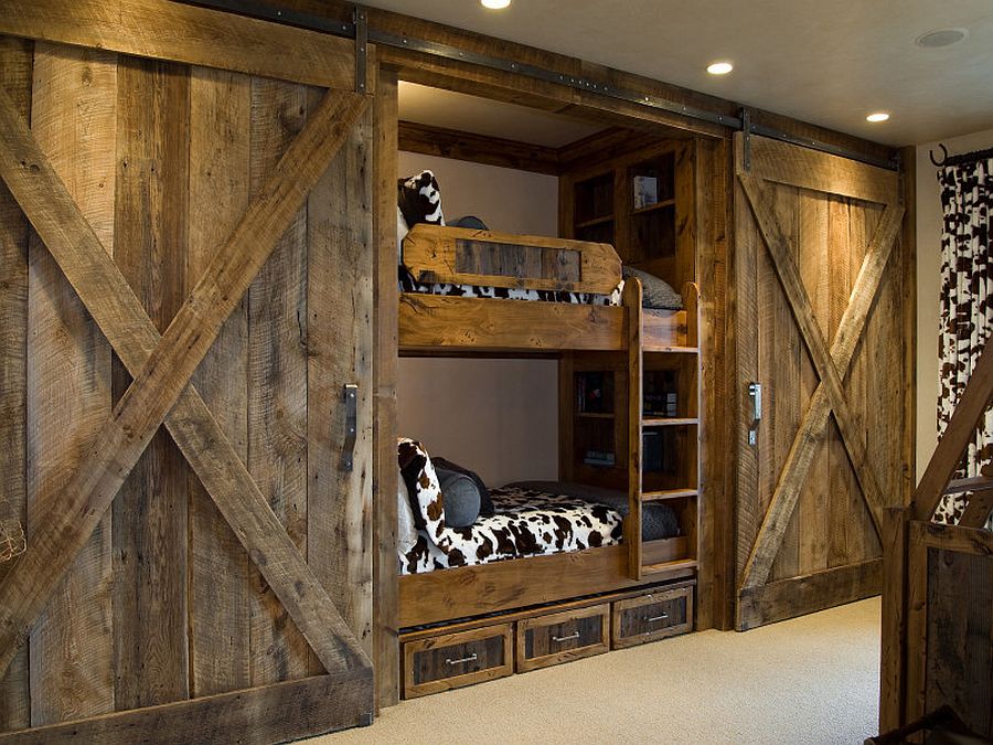 Custom crafted sliding barn doors for the rustic kids' room