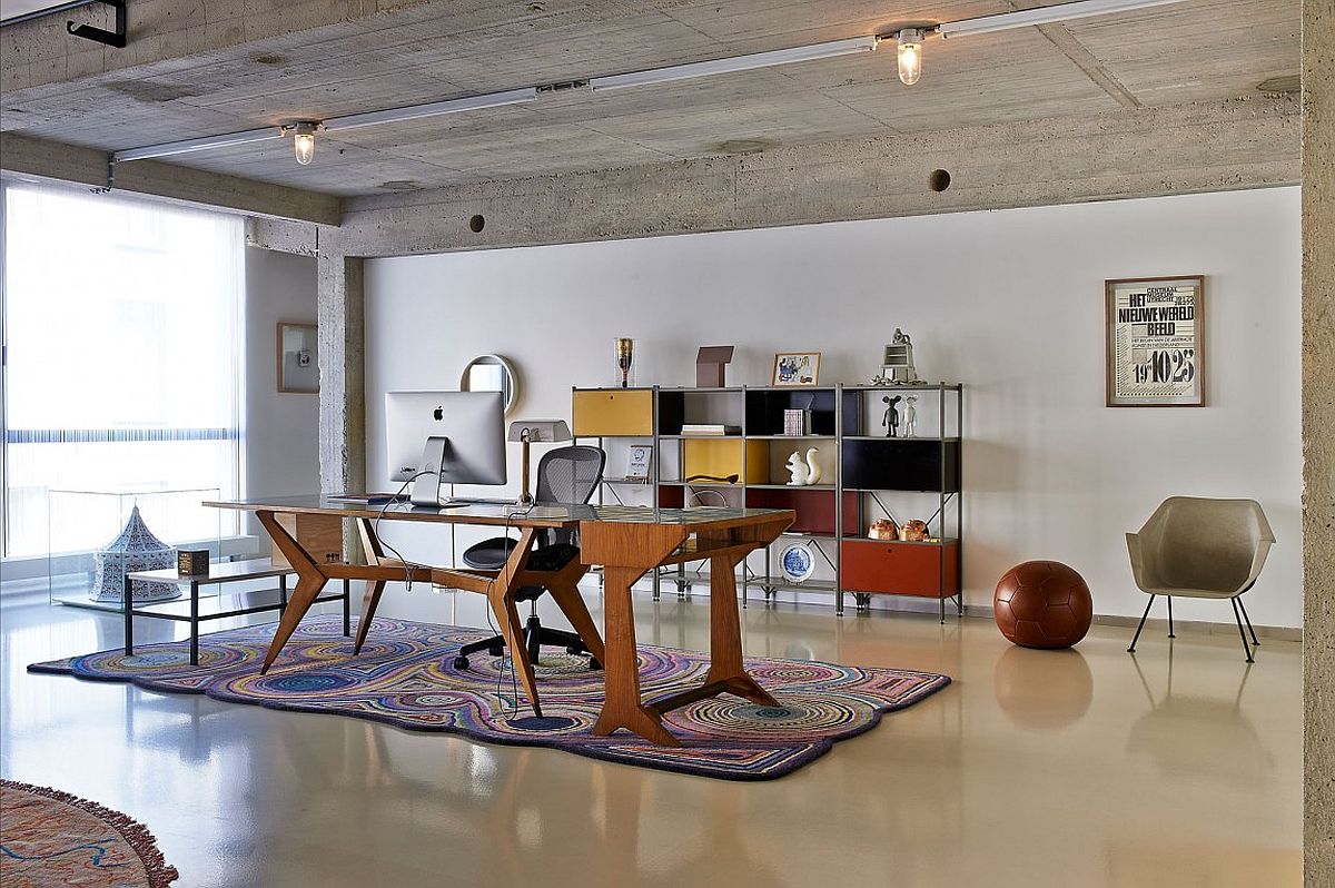 Custom wooden dining table for the light filled home office