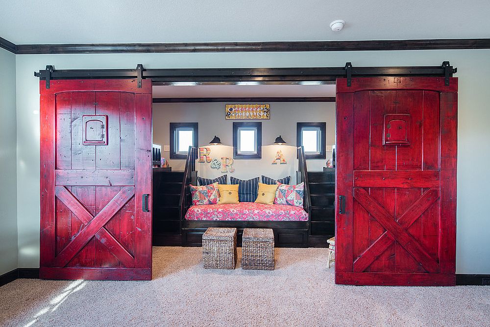 Fabulous use of color to enliven the barn doors [Design: Innovation Luxury Homes]