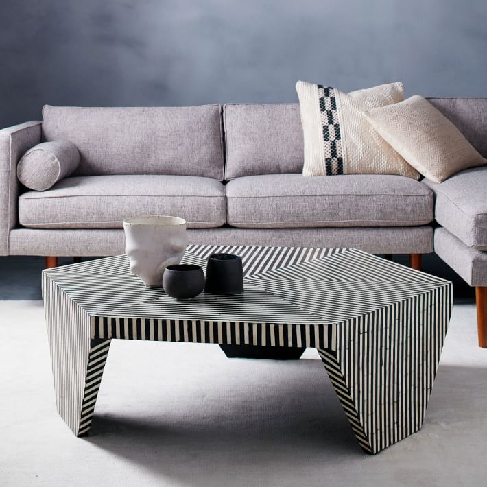 Faceted black and white coffee table from West Elm