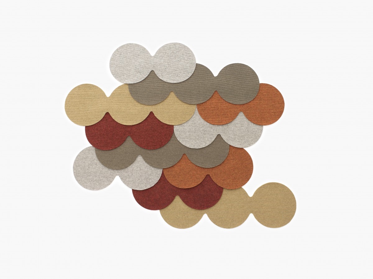 "N=N/06 Fish Skin On The Roof" is part of the Nichetto=Nendo collection, a collaboration between Luca Nichetto and Oki Sato of Nendo. The rug is made up of small felt circles that resemble fish scales when overlapped.