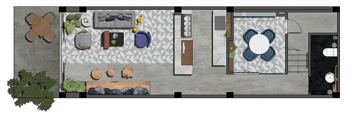 Floor plan of the first level of Pepper House with coffee shop and reception