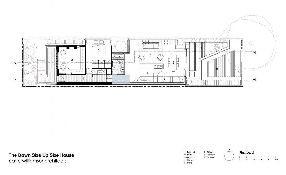 Floor plan of the first level of the modern Sydney home
