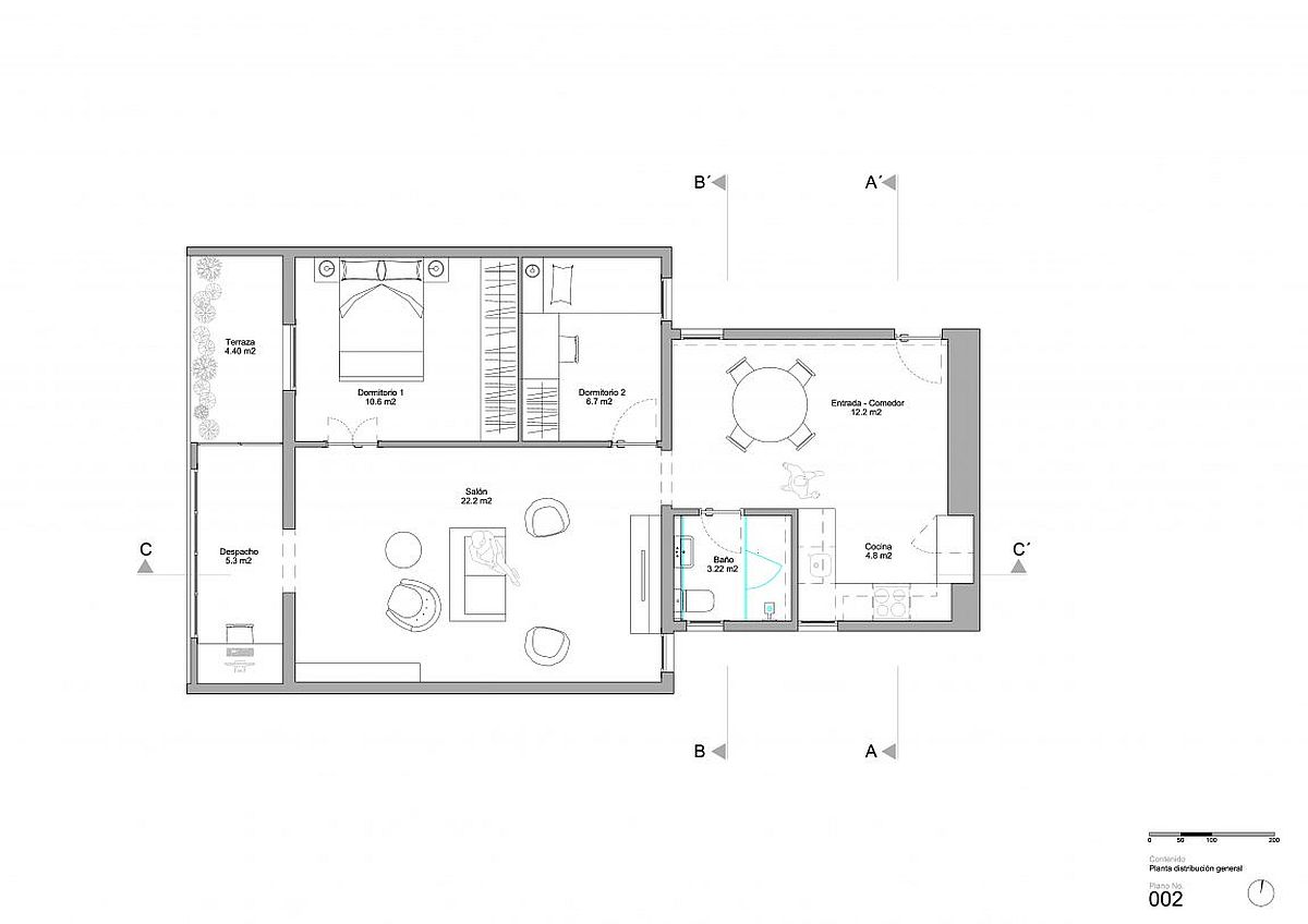 Floor plan of the renovated Barcelona apartment