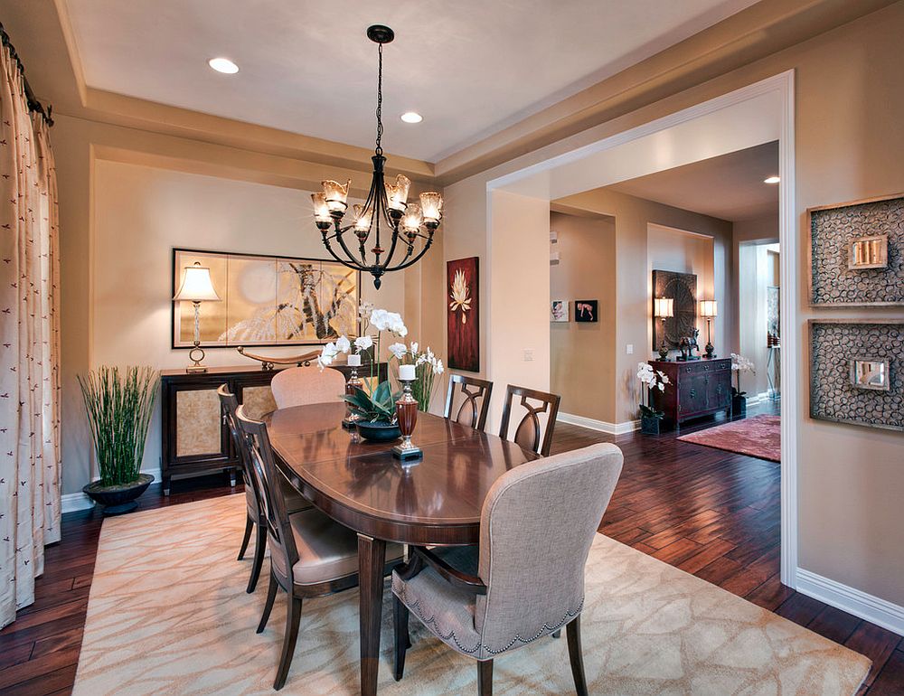 Formal dining room with tropical and Asian touches