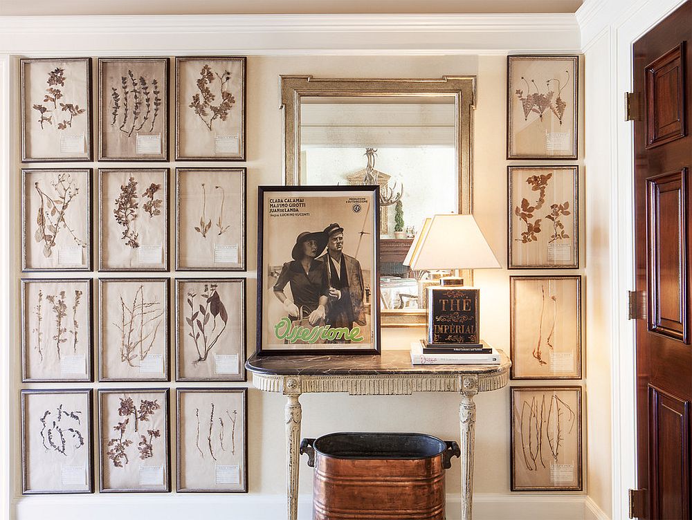 Framed botanicals make a lovely gallery wall in the entry