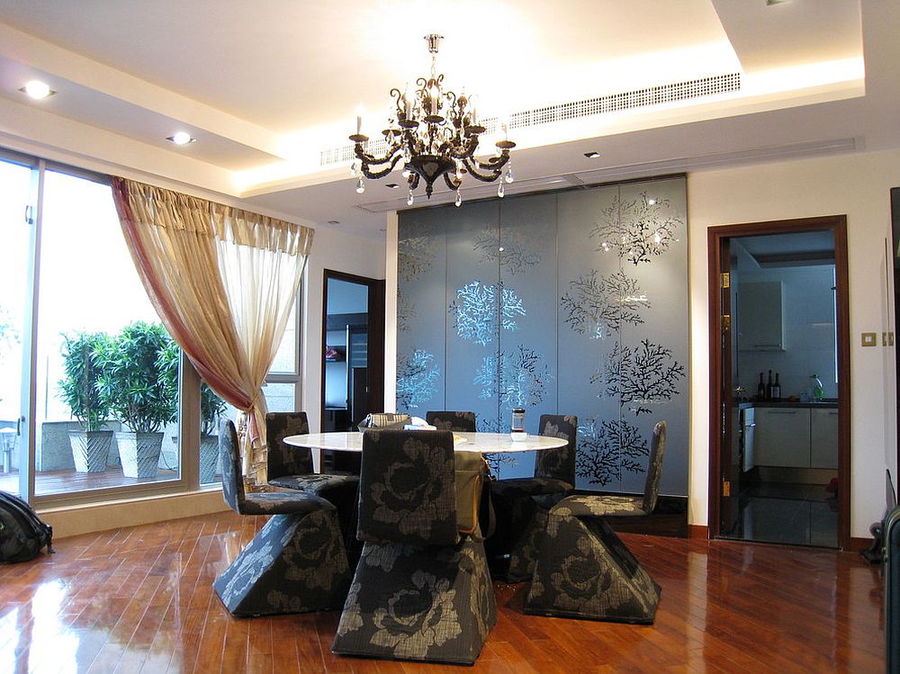 Glamorous Asian style dining room with false ceiling [Design: Corpwell - Office Interior Design Solutions]