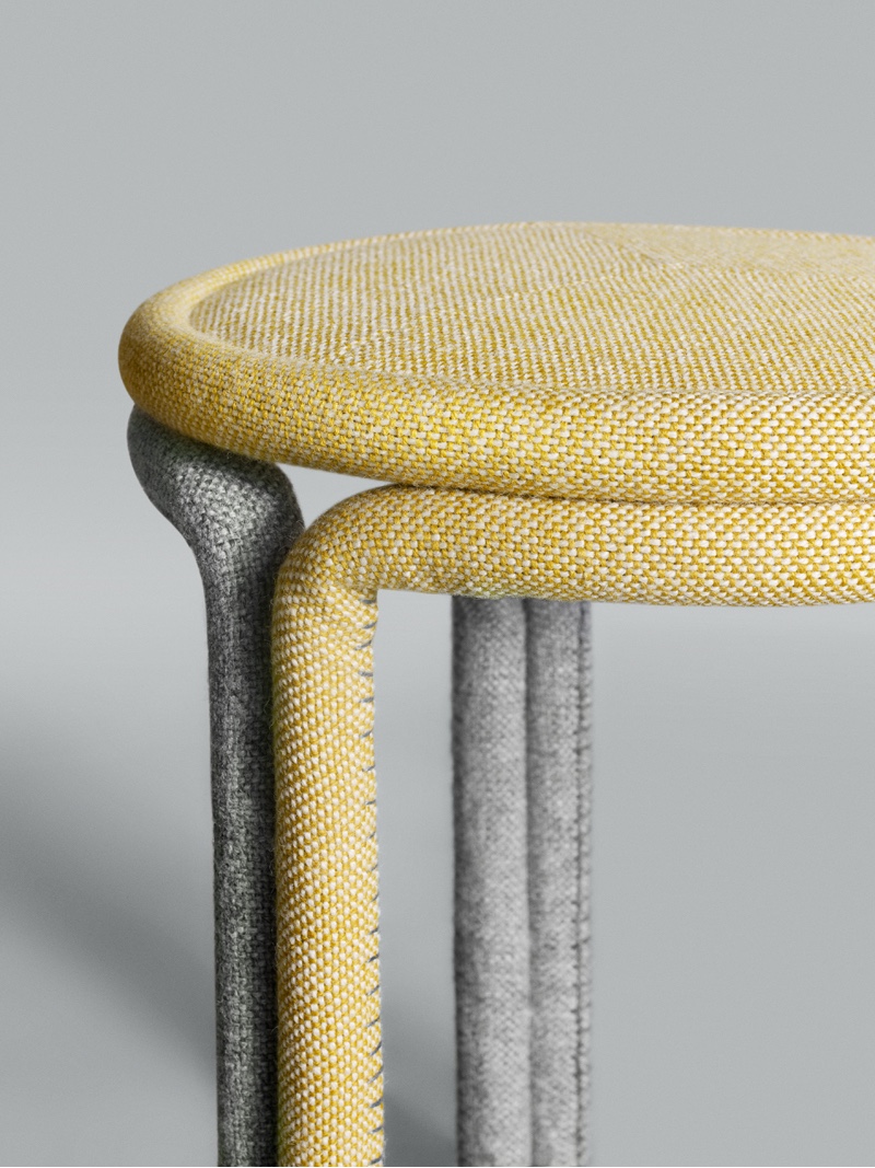 Hardie Stools by Philippe Malouin for Kvadrat. Hallingdal 65 had a structural role in the creation of these stools. The Hallingdal 65 fabric was rolled, paired with resin and then placed in wooden moulds in order to solidify. Image courtesy of Philippe Malouin.