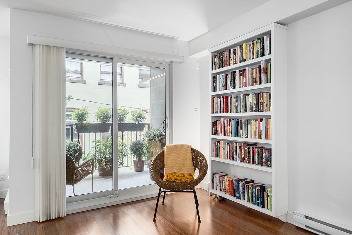 Home library and reading nook next to the small deck outside