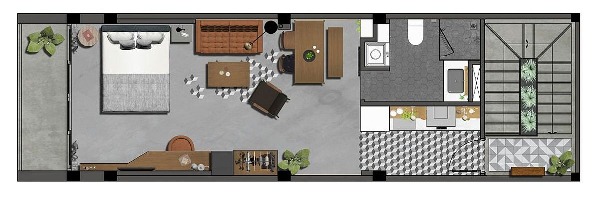 Industrial retro apartment floor plan